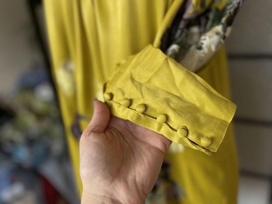 Musztardowa sukienka mini kwiaty haft 42 xl 44 xxl asos luxe wiskoza