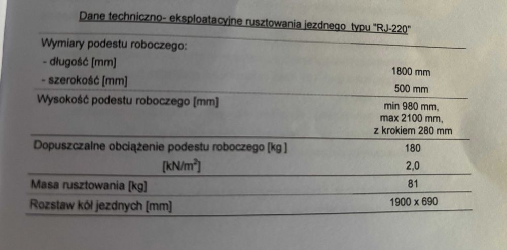 Rusztowanie aluminiowe jezdne Drabex RJ220. Wys. robocza do 4,2 m