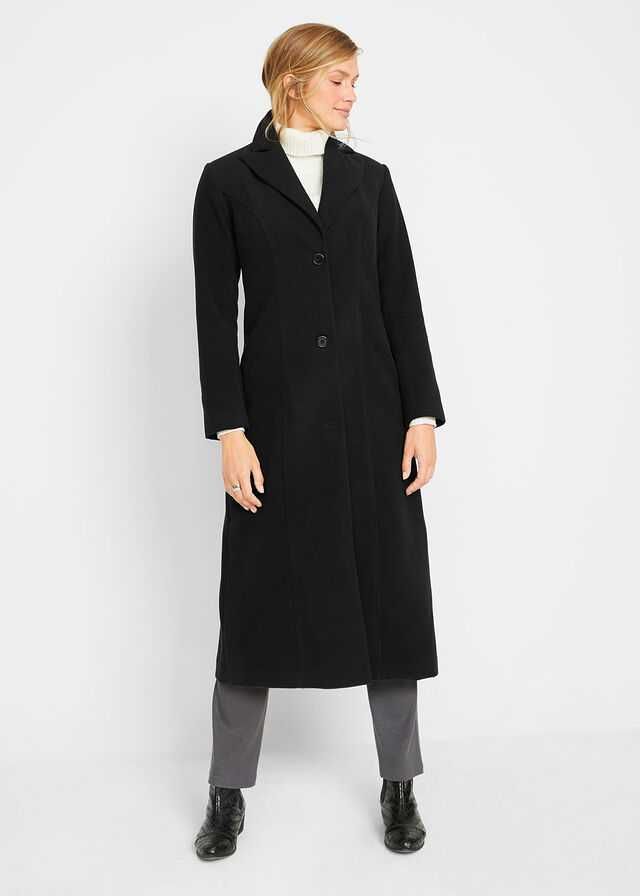 Черное шерстяное пальто р. 40 ХS