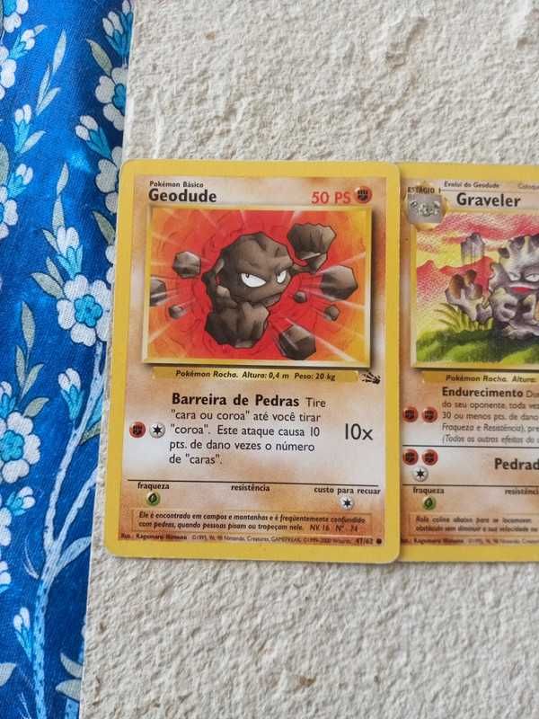 3 cartas Pokémon fóssil set - Golem36/62 graveler 37/62 geodude 47/62