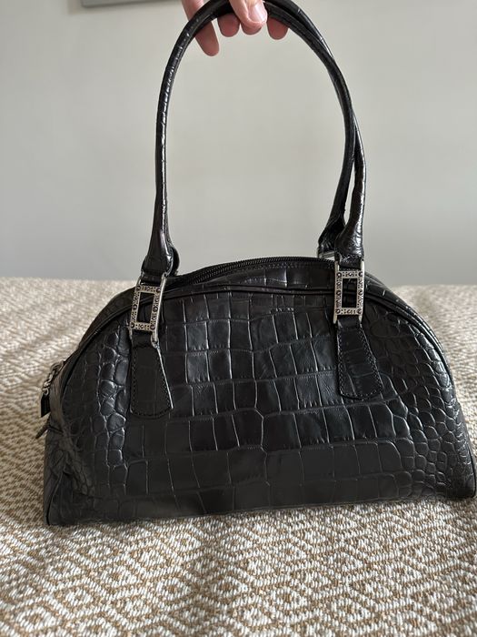 Mala vintage em pele preta de crocodilo Alfredo Picci