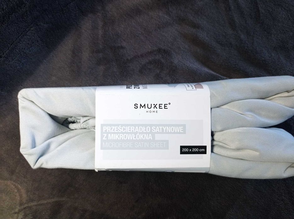 Nowe prześcieradło Smukee 200 x 200 cm z gumką szare popielate z metką