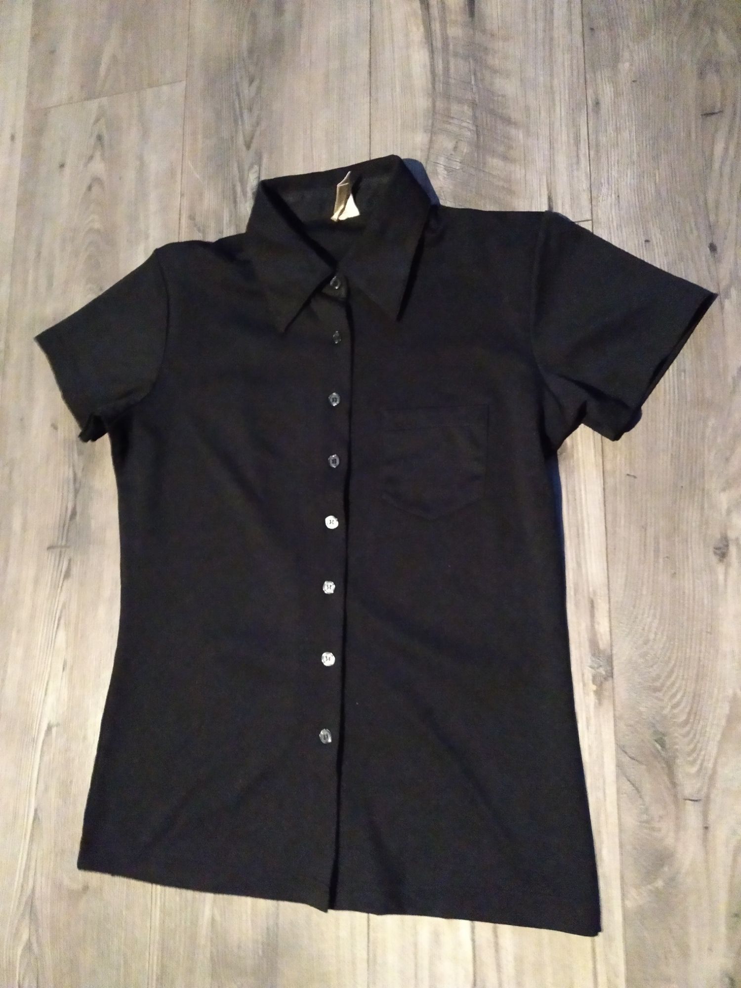 Bluzka damska czarna rozpinana/ koszula krótki rękaw, rozm. 34/XS,