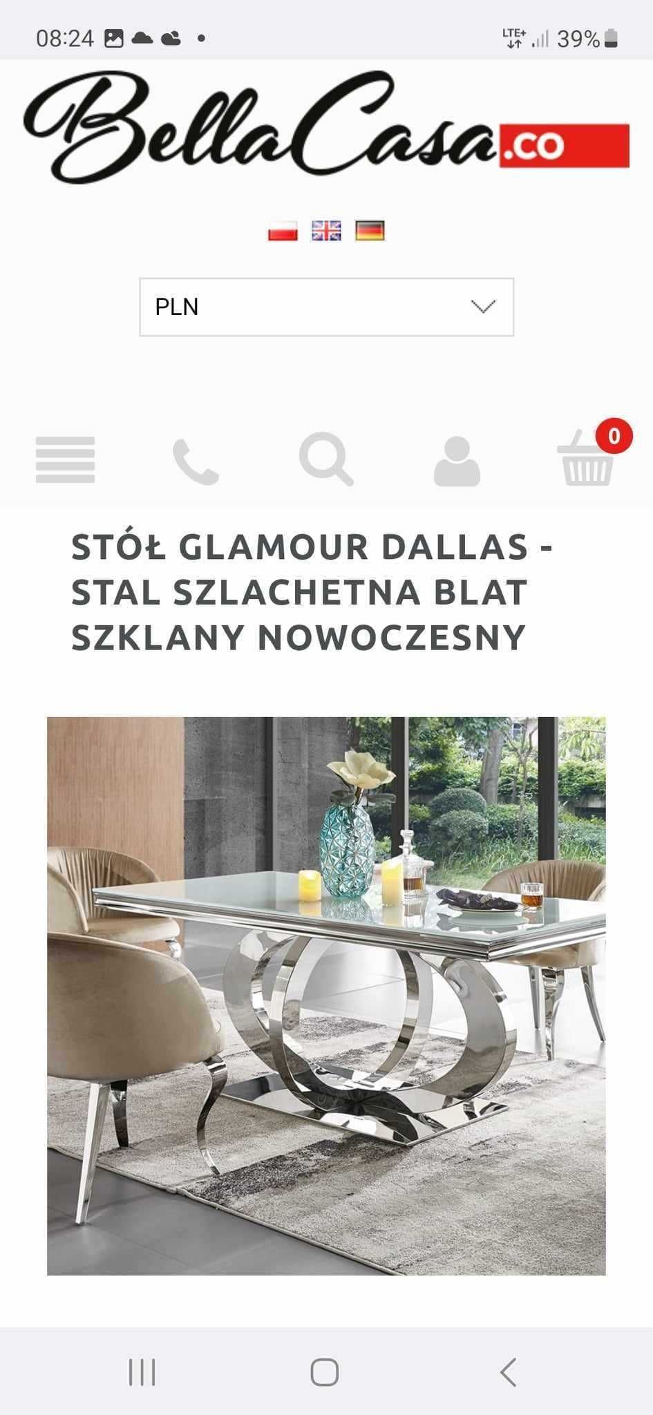 Stół Glamour Dallas 180x90 białe szkło, jak nowy