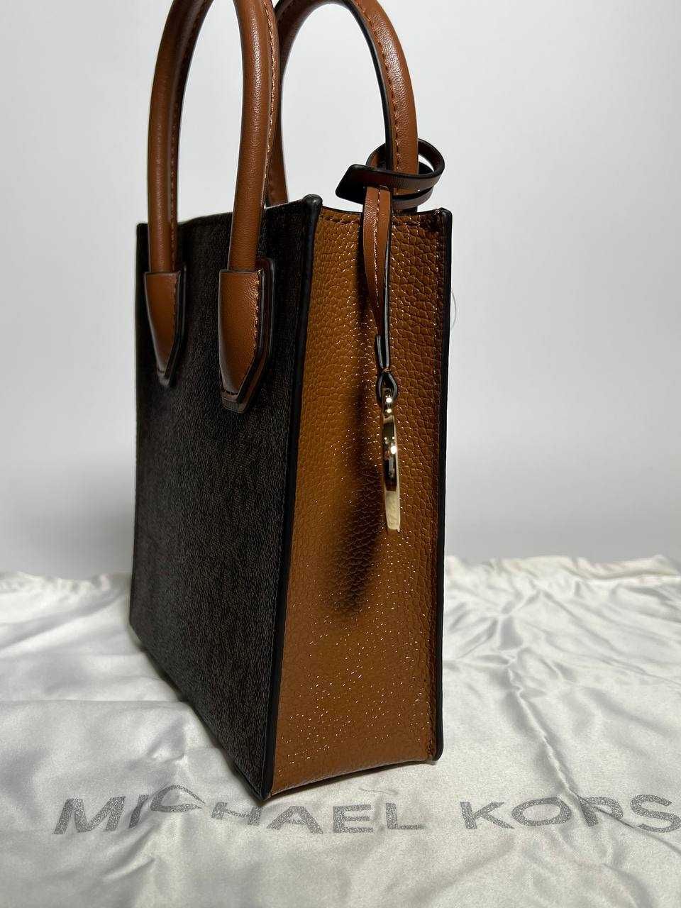 Сумка Michael Kors Mercer Extra-Small Logo and Leather коричневая