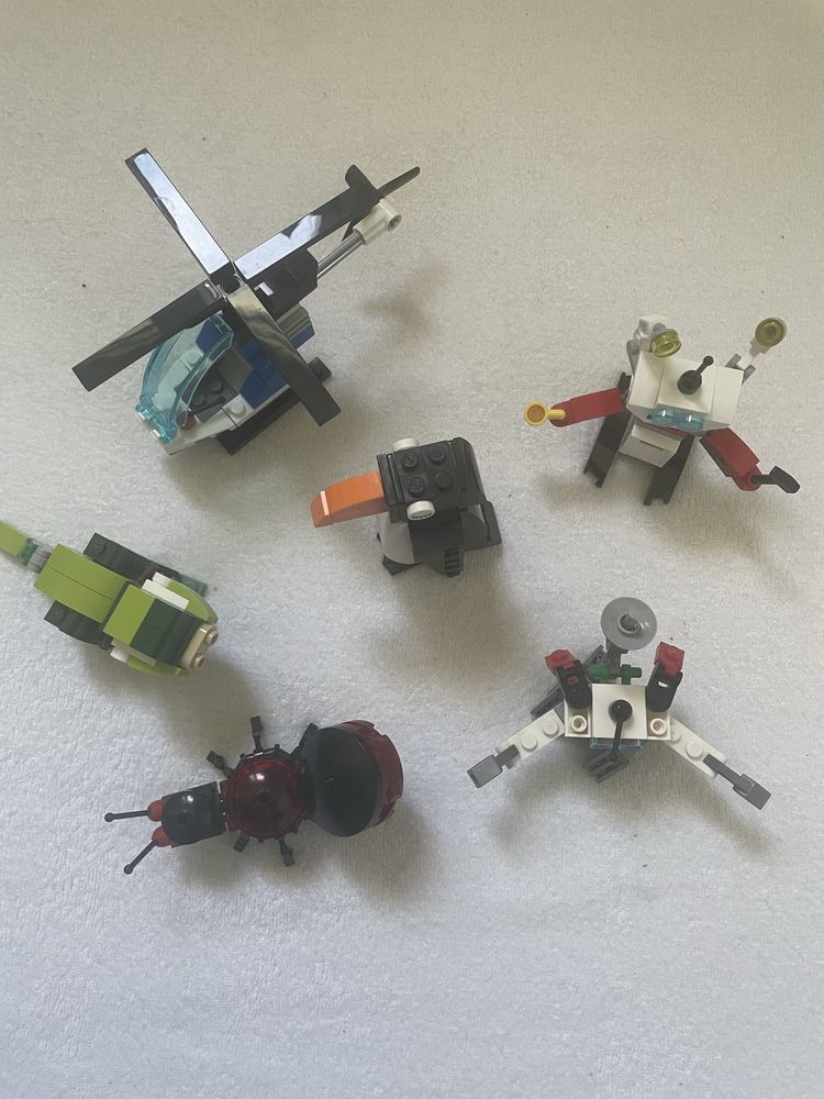 Lego zestaw zwierzęta, roboty, helikopter 6 szt.