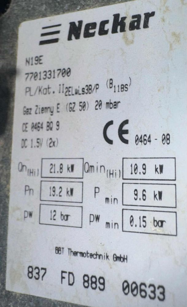 Piecyk Neckar N19E podgrzewacz gazowy gaz ziemny