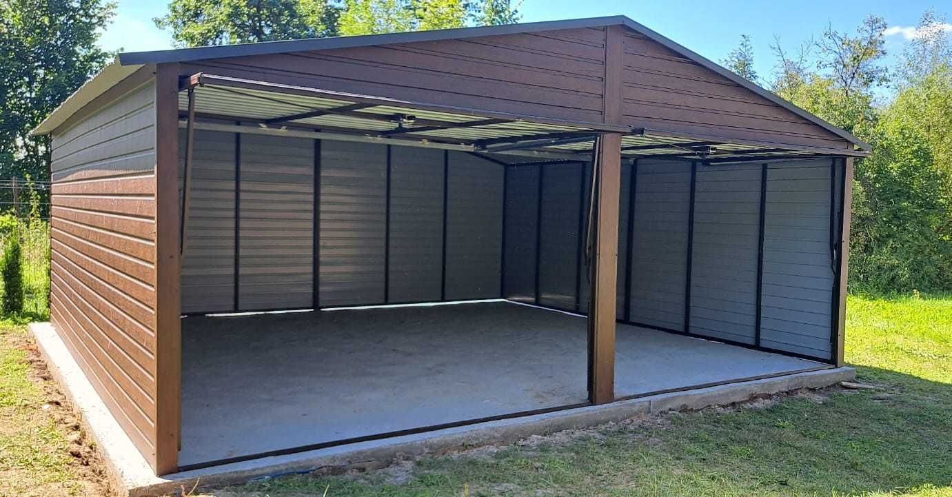 Garaż blaszany 6x6 blaszak DREWNOPODOBNY DACH DWUSPADOWY