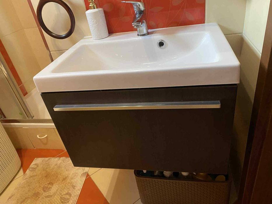 Szafka z umywalką wisząca, szafka pod umywalkę z szufladą, brąz