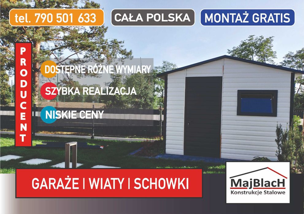 Mały Biały Garaż Blaszany Na narzędzia - Garaże Blaszane - Maj-Blach