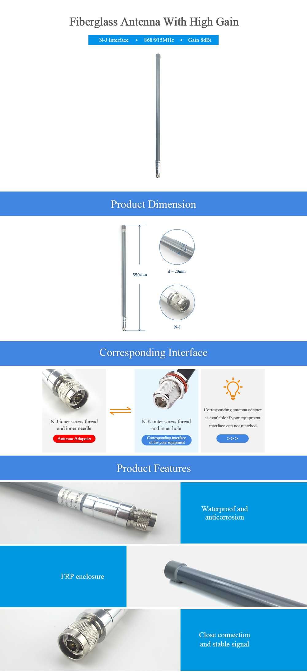 Antena omnidireccional 868 MHz para HELIUM  8 dBi