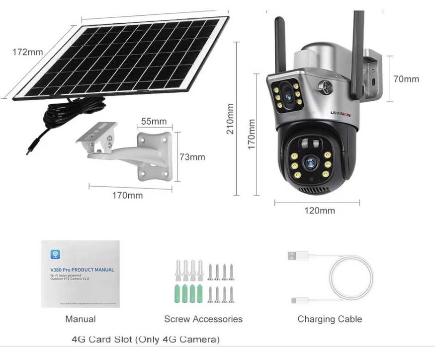 Kamera Solarna Zewnętrzna Podwójna 4G na kartę SIM UltraHD Akumulator