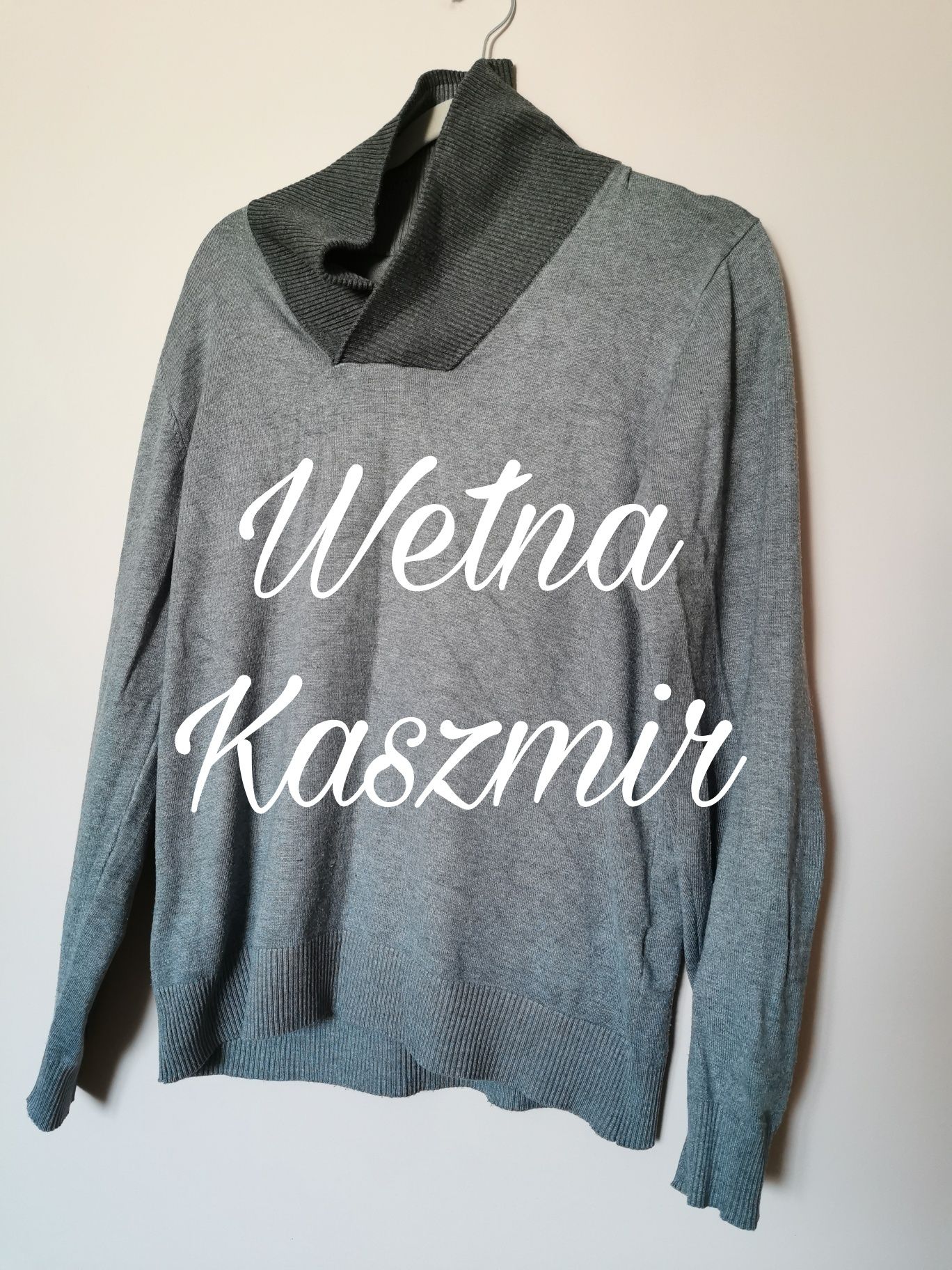 Sweter męski wełna wełniany kaszmir kaszmirowy szary vintage 40 L