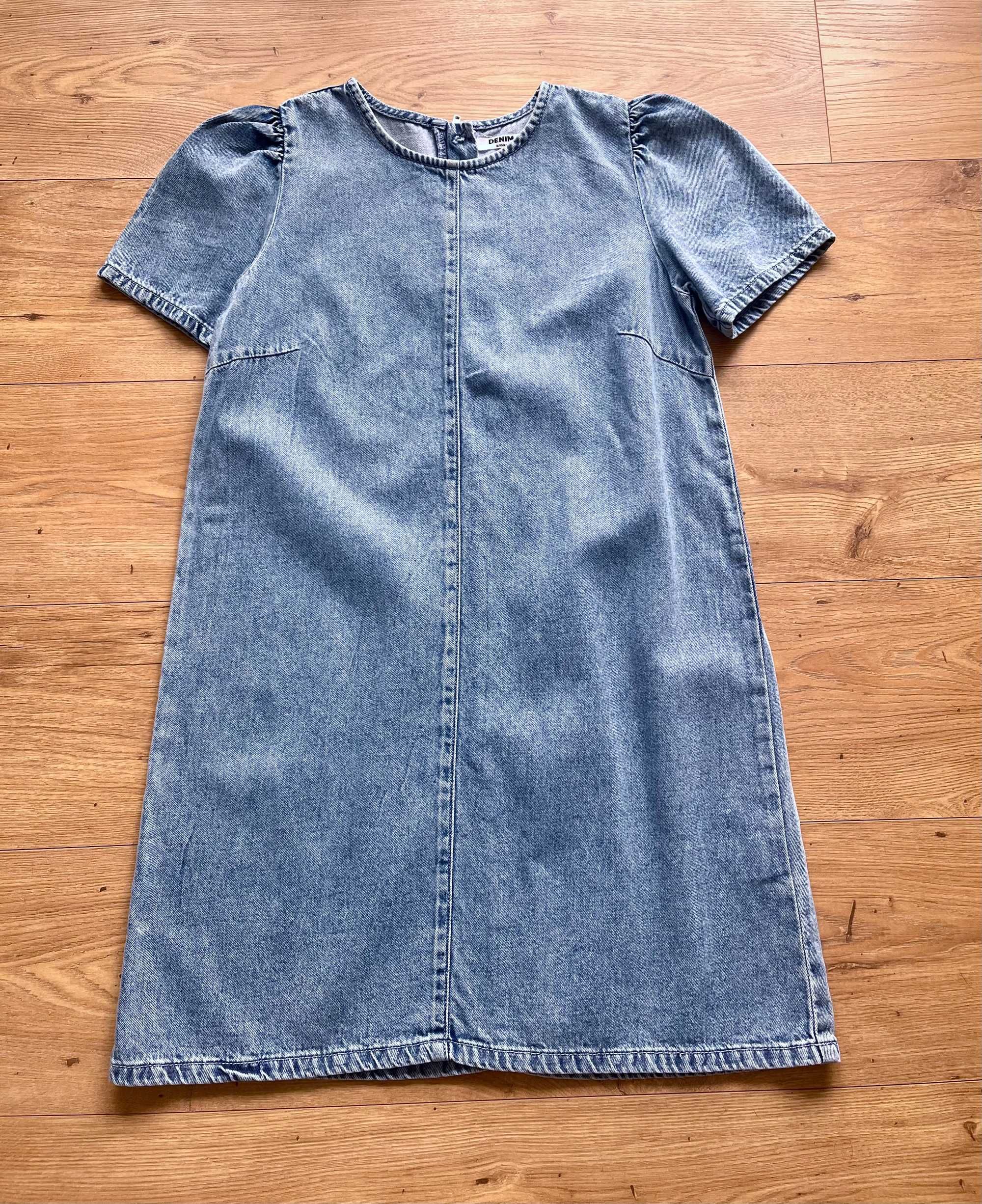 Sukienka Sinsay 36 S jeans jeansowa niebieska bufki krótki rękaw