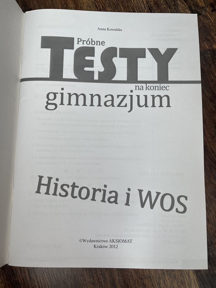 Próbne testy na koniec gimnazjum, historia i wos wydawnictwo aksjomat