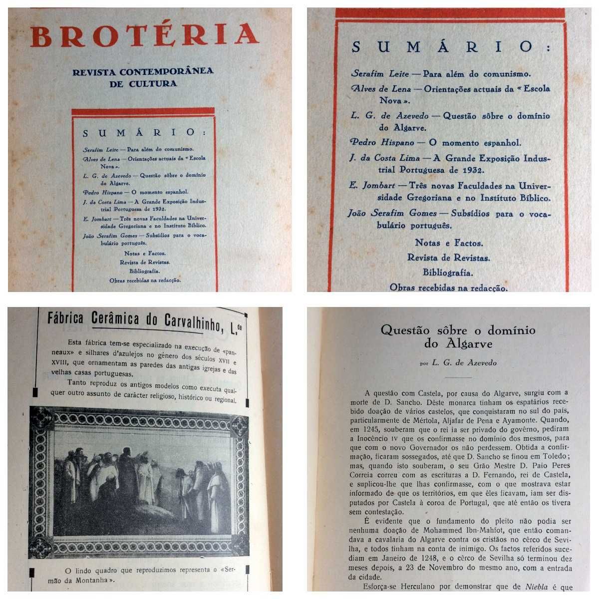 Brotéria. Revista Contemporânea de Cultura. 6 fasc. 1932. Ver sumário