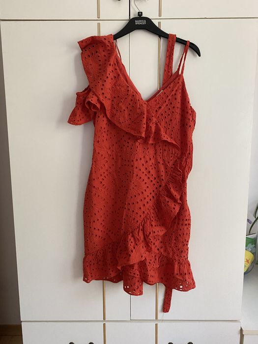 Letnia ażurowa sukienka mini czerwona River Island 38/M