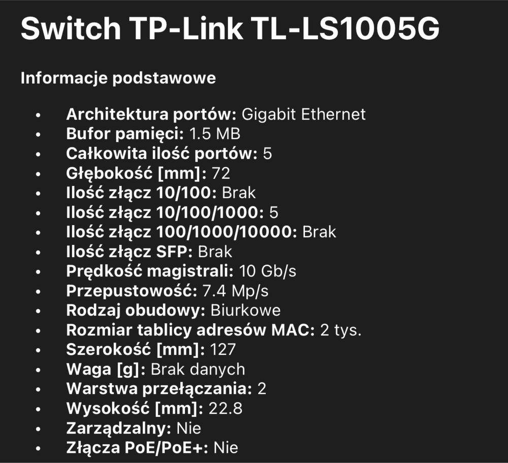Switch TP-Link + kable LAN
