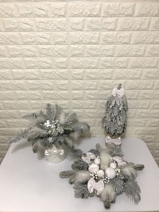 Новорічний набір декору ручної роботи: вінок, ялинка, підсвічник,