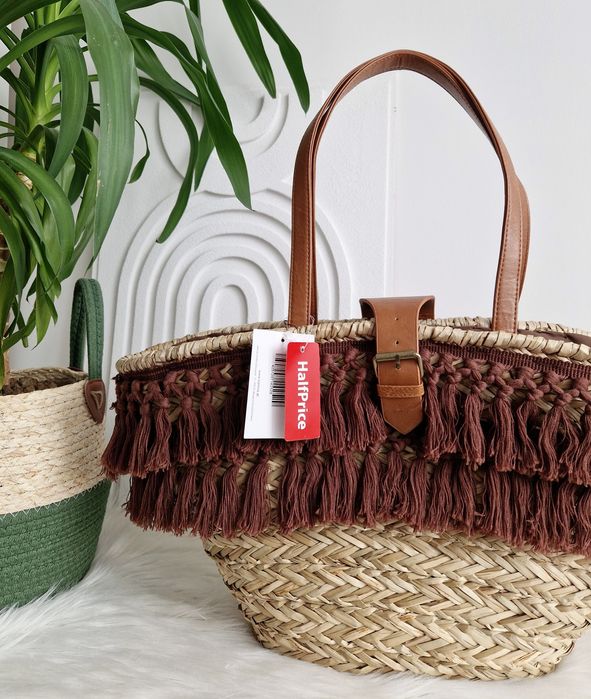 Piękny duży NOWY kosz boho plażowy pleciony torba koszyk na plażę