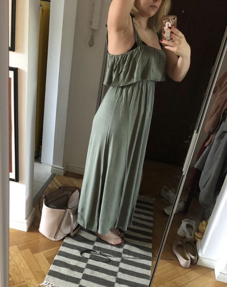 H&m mama sukienka oliwkowa maxi długa khaki falbany hiszpanka s