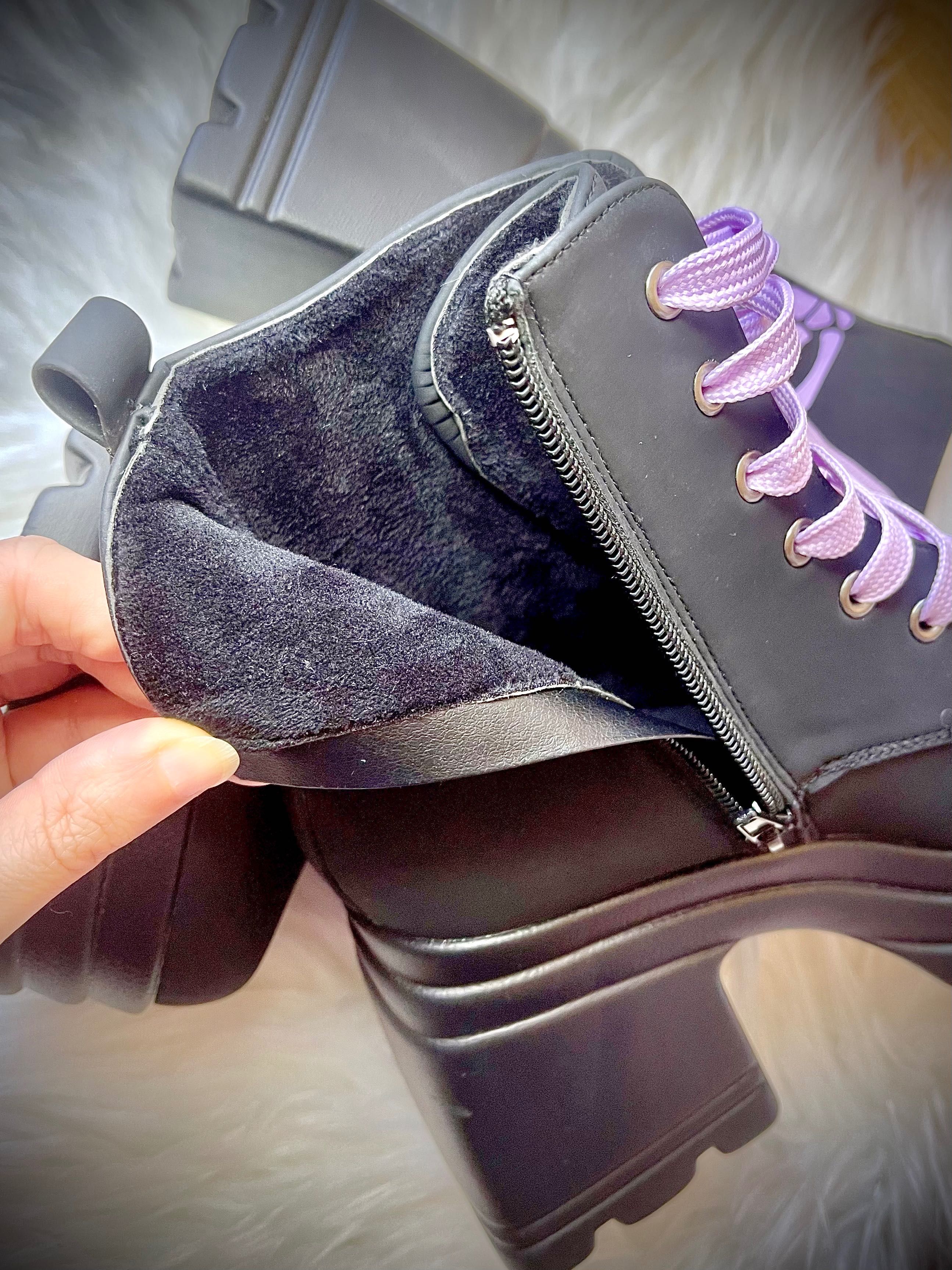 Botas de plataforma gótico - esqueleto roxo