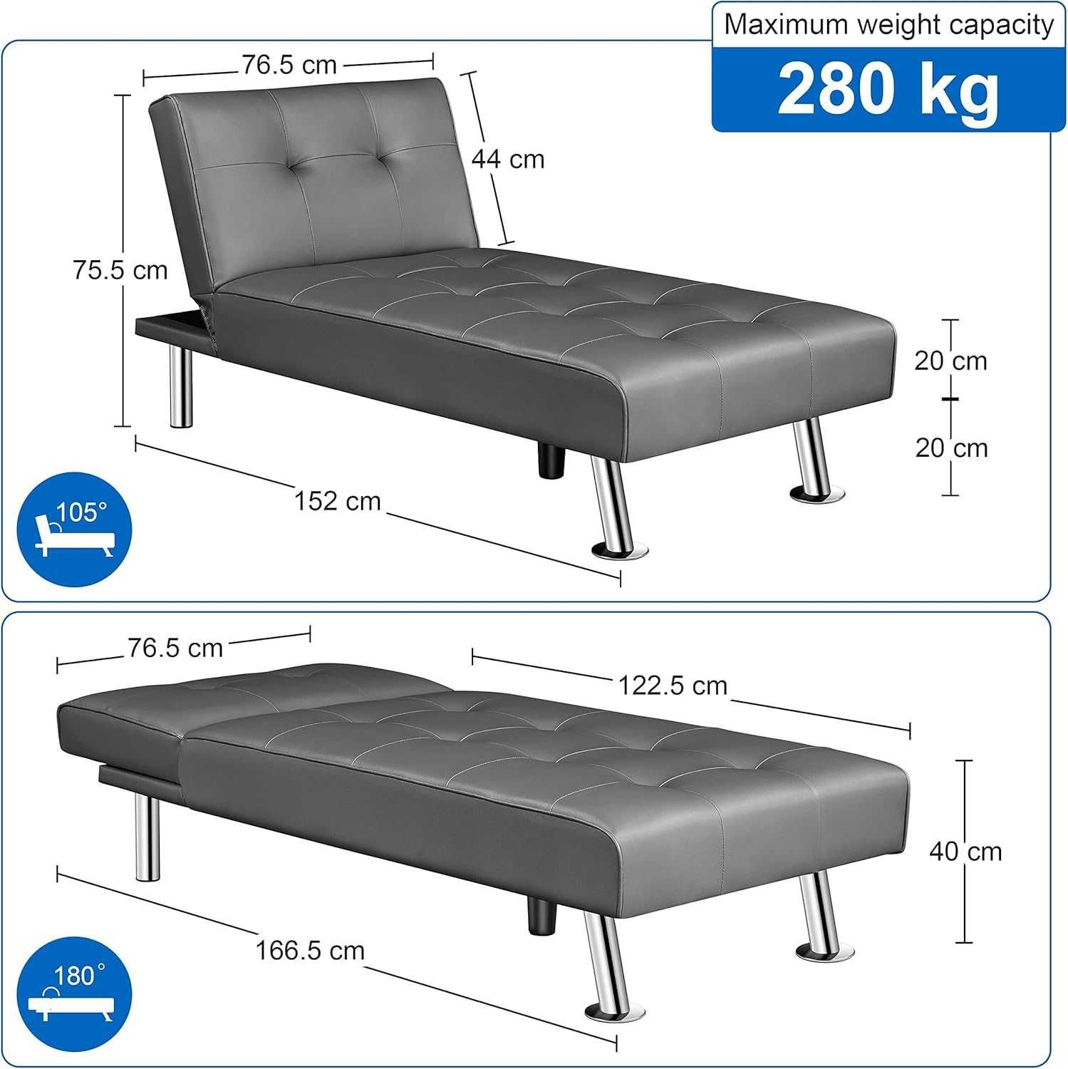 Łóżko sofa szezlong pojedyncze Yaheetech 166x76,5x40 biały ekoskóra