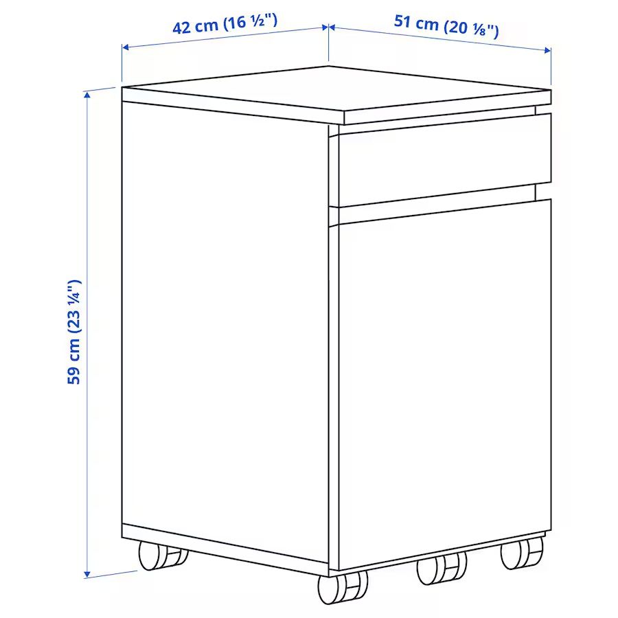 Ikea MALM biała komoda szafka na kółkach 42x59 cm