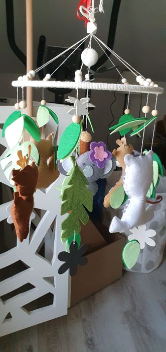 Pałąk do łóżeczka z pozytywką + karuzela zwierzątka Handmade