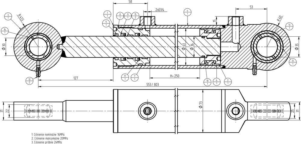 SIŁOWNIK Hydrauliczny SMT2FF 63x36 SKOK 250 ]3898]