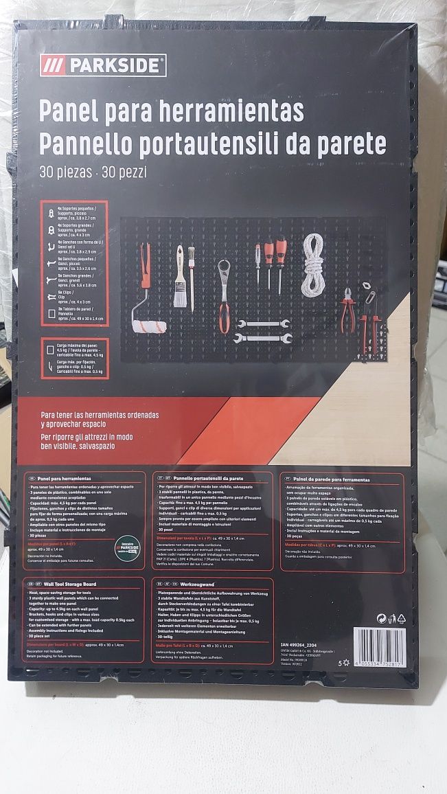 Органайзер настенный перфорированный 49×30×1,4 см. Parkside