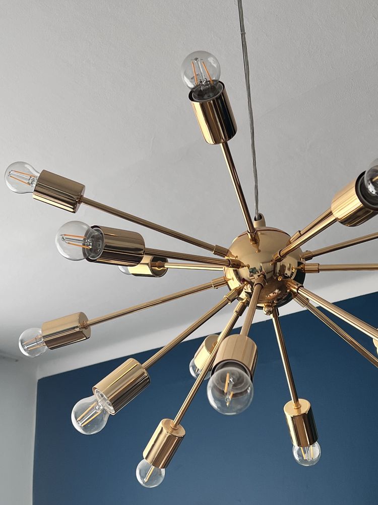 Designerska złota lampa sufitowa 18 punktowa