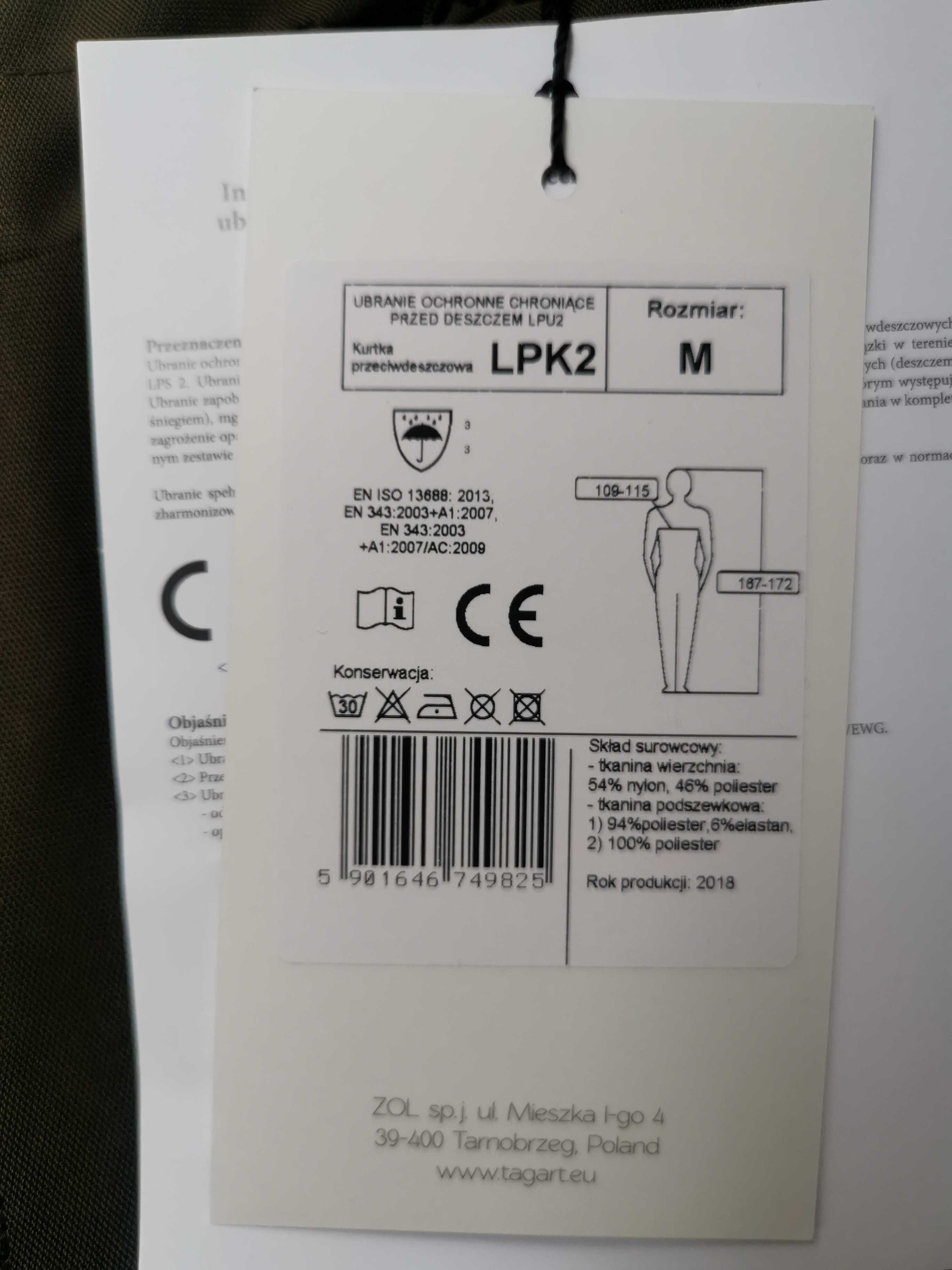 Komplet przeciwdeszczowy z membraną TAGART LPU 2 (kurtka i spodnie) M