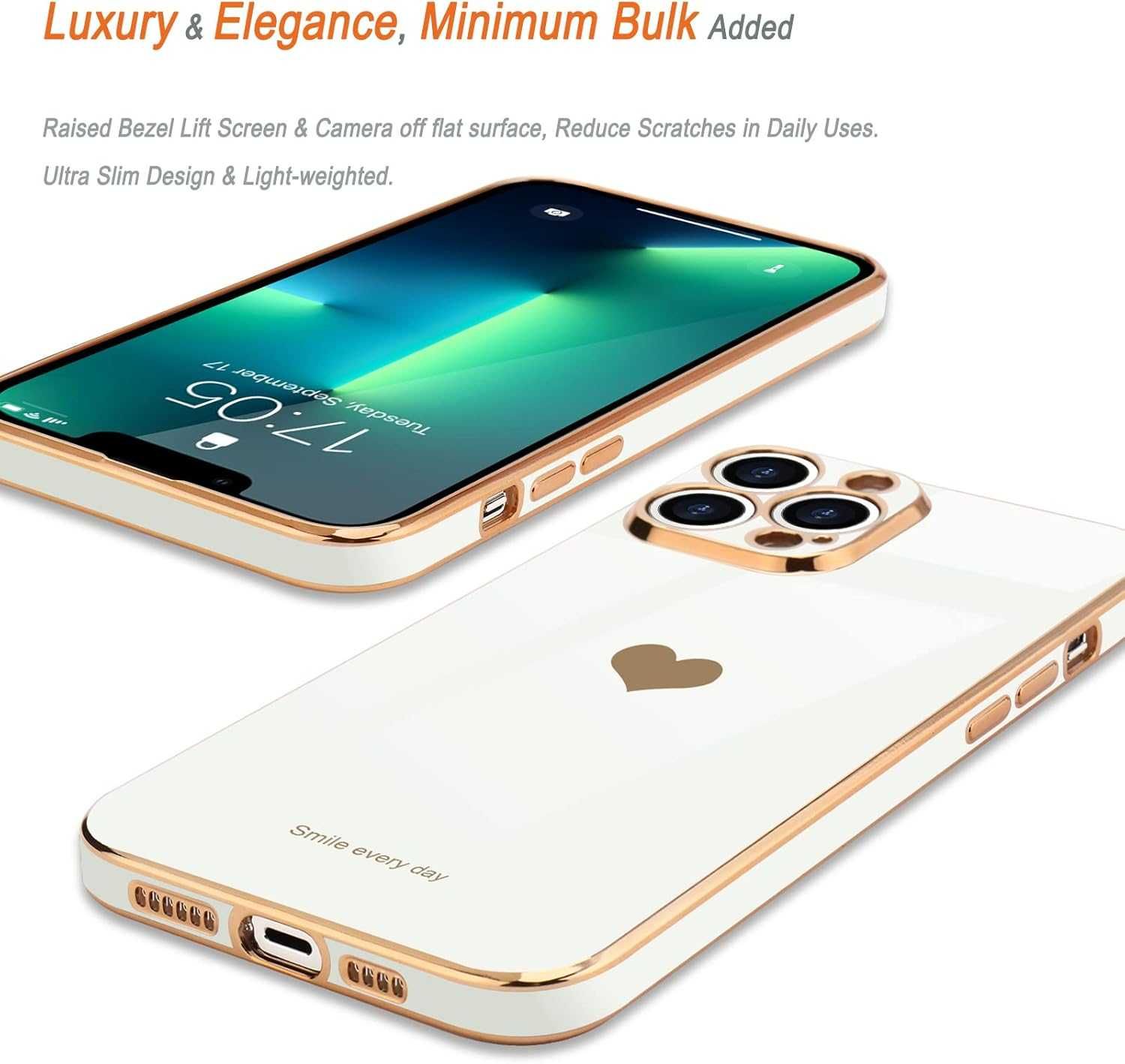 ETUI do  iPhone 13 Pro luksusowe błyszczące z sercem biało złote w954