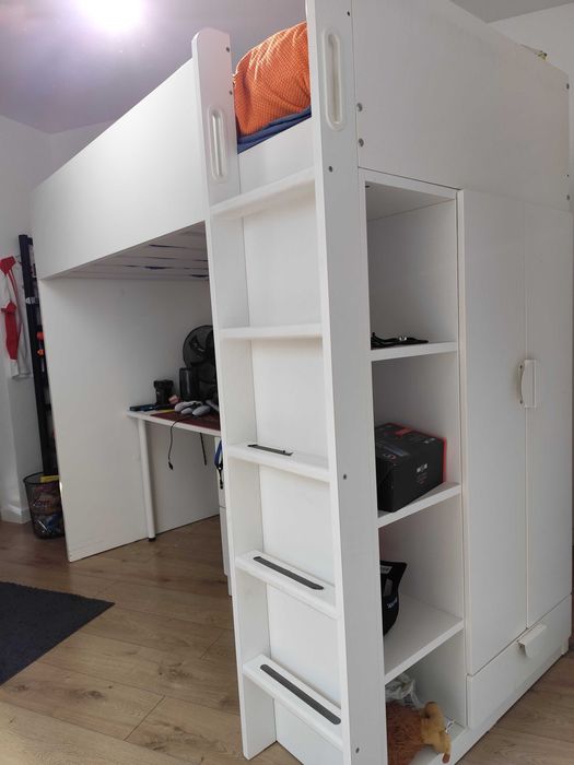 Sprzedam łóżko na antresoli, białe (SMÅSTAD)