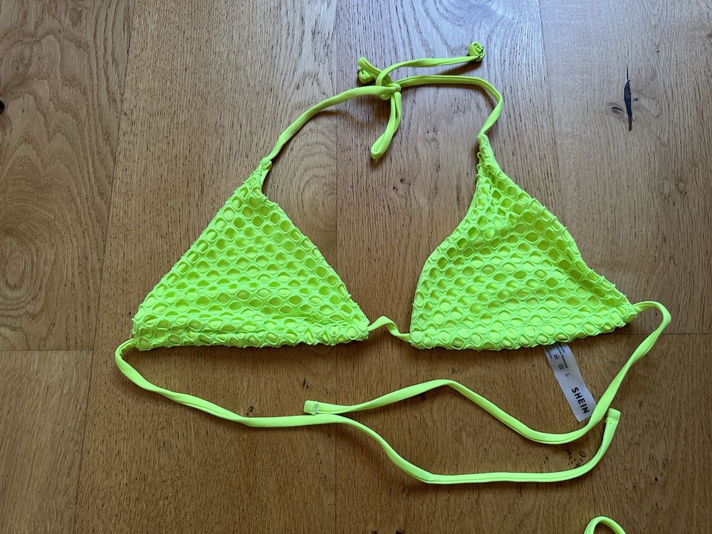 Bikini strój kąpielowe neonowy zielony L shein siateczka