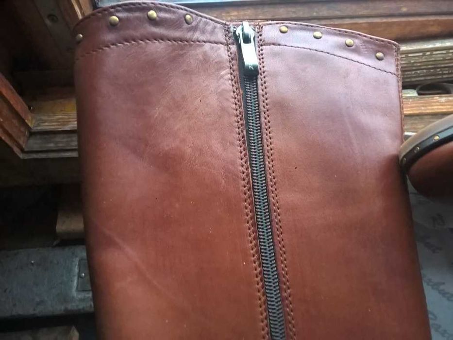 NOWE Buty-Kozaki Kowbojki Damskie38 Natural skóra100% Jasny BRĄZ+Fleki