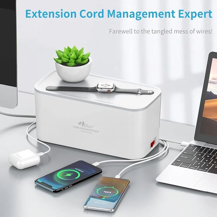 Hulker Przedłużacz 2 m z USB pudełko do przechowywania kabli, 5 gniazd