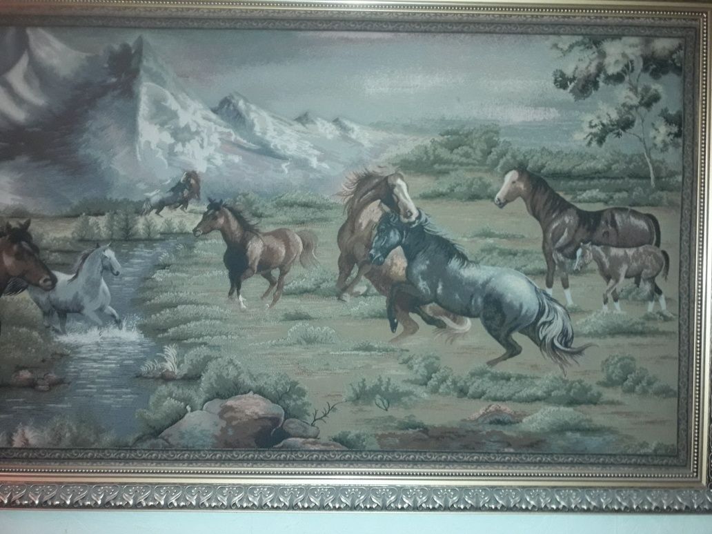 Картина 161*77см Лошадей на холсте