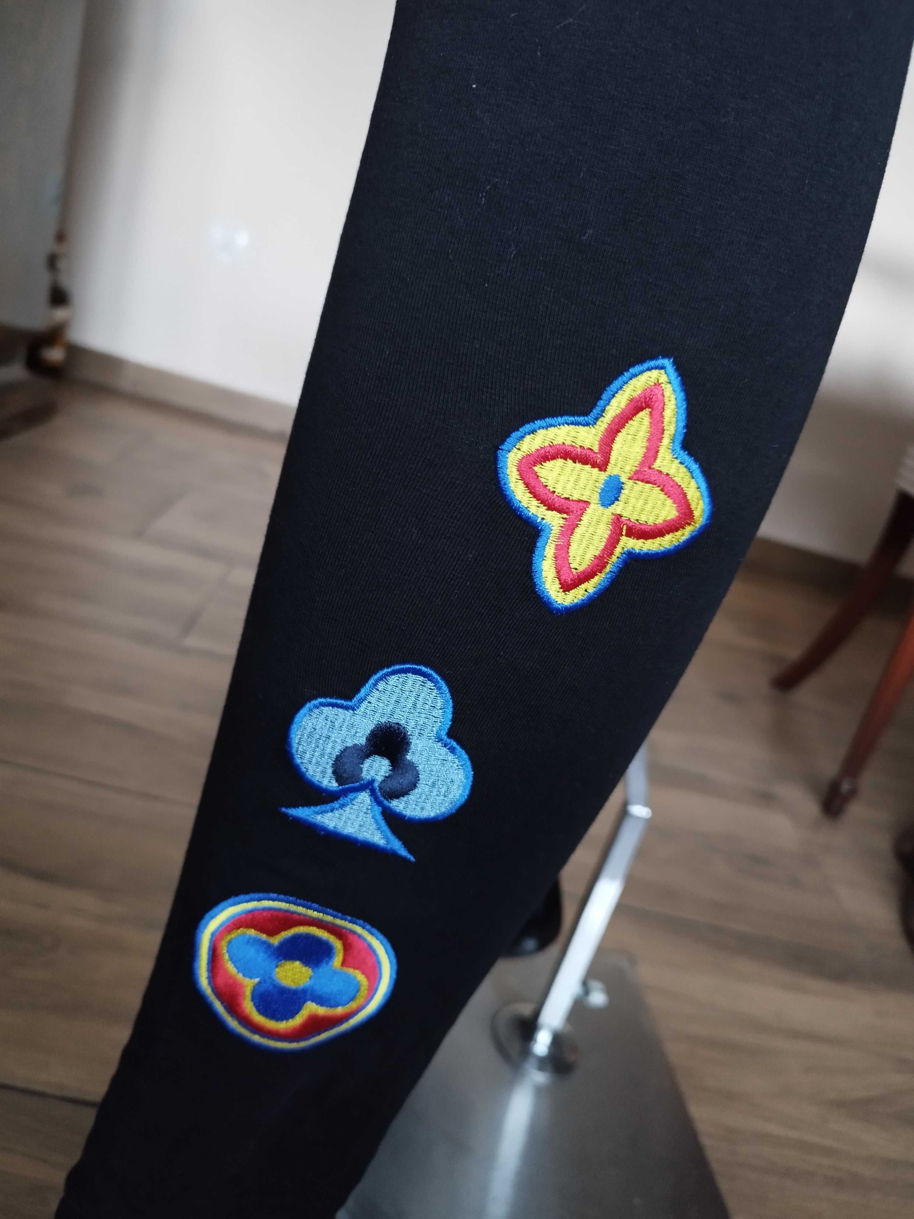%_MEGI_spodnie / legginsy_ lampas + aplikacje_czarne - M/L