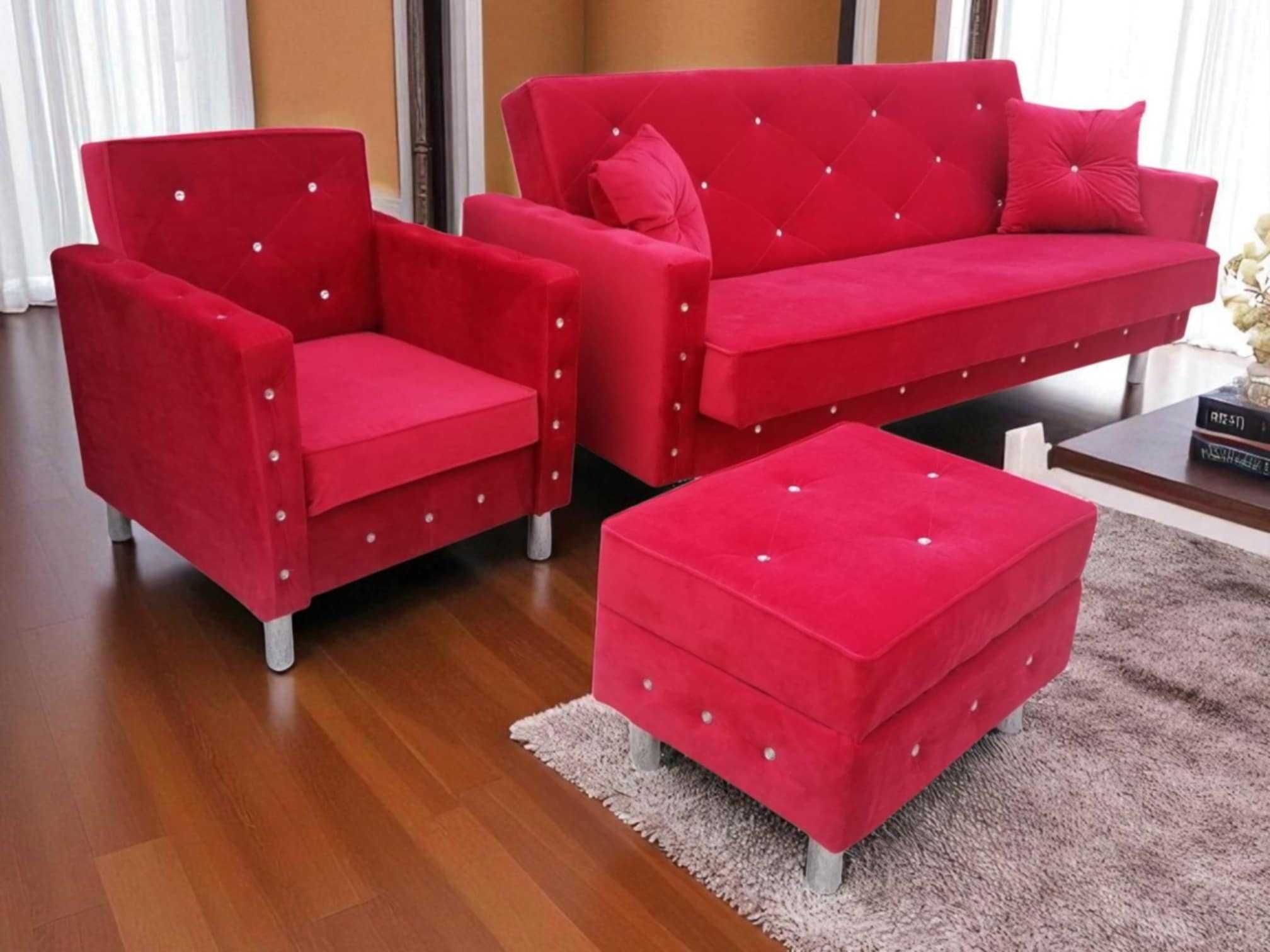 Glamour Sofa rozkładana Kanapa pojemnik Fotel pufa komplet zestaw