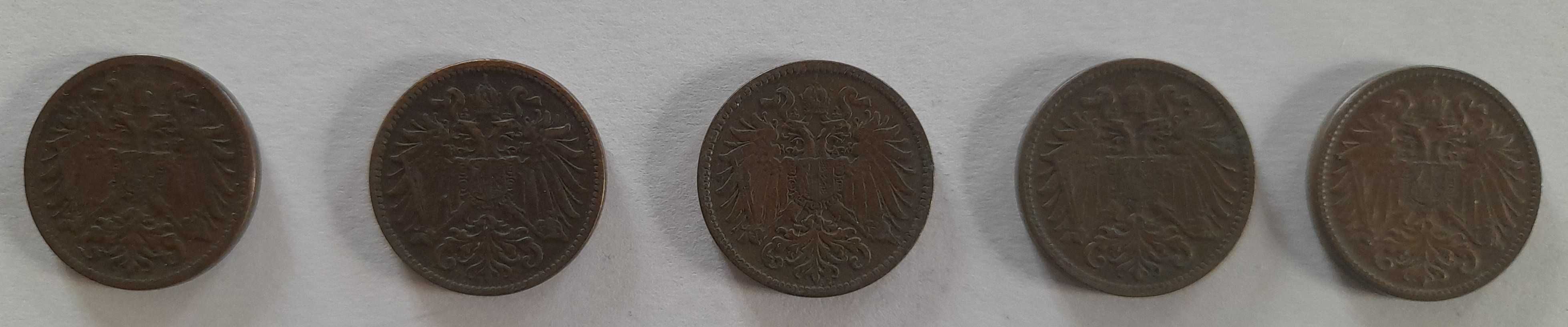 2 halerze. Austria. 5 szt. 1896,1897,1906,1907,1911