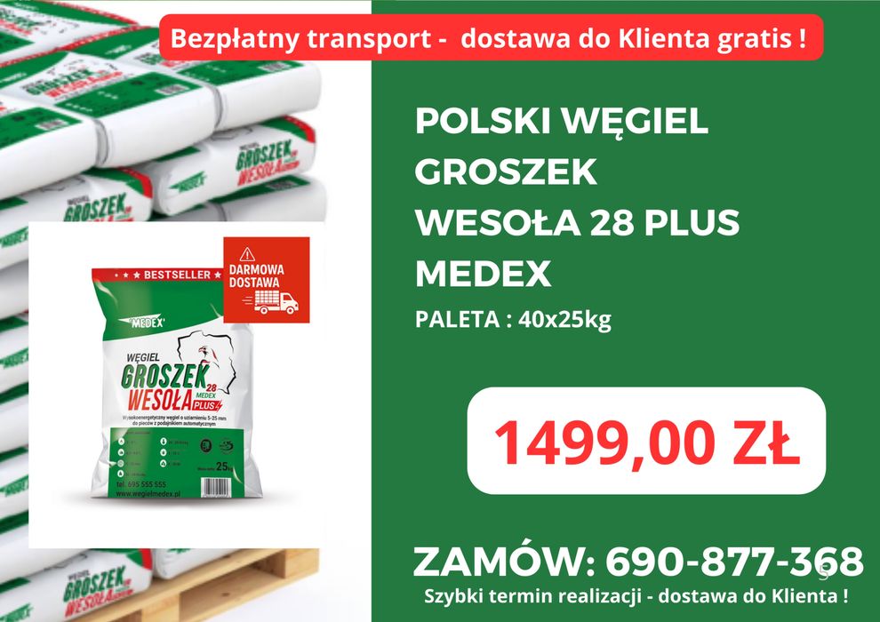 POLSKI WĘGIEL : Groszek Wesoła 28 Plus - Dostawa GRATIS !