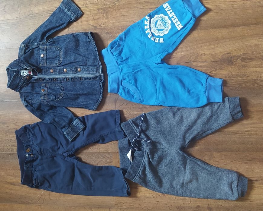 Пакет одежды, вещи, утеплённые спортивные штаны, джинсы, рубашка 74-80