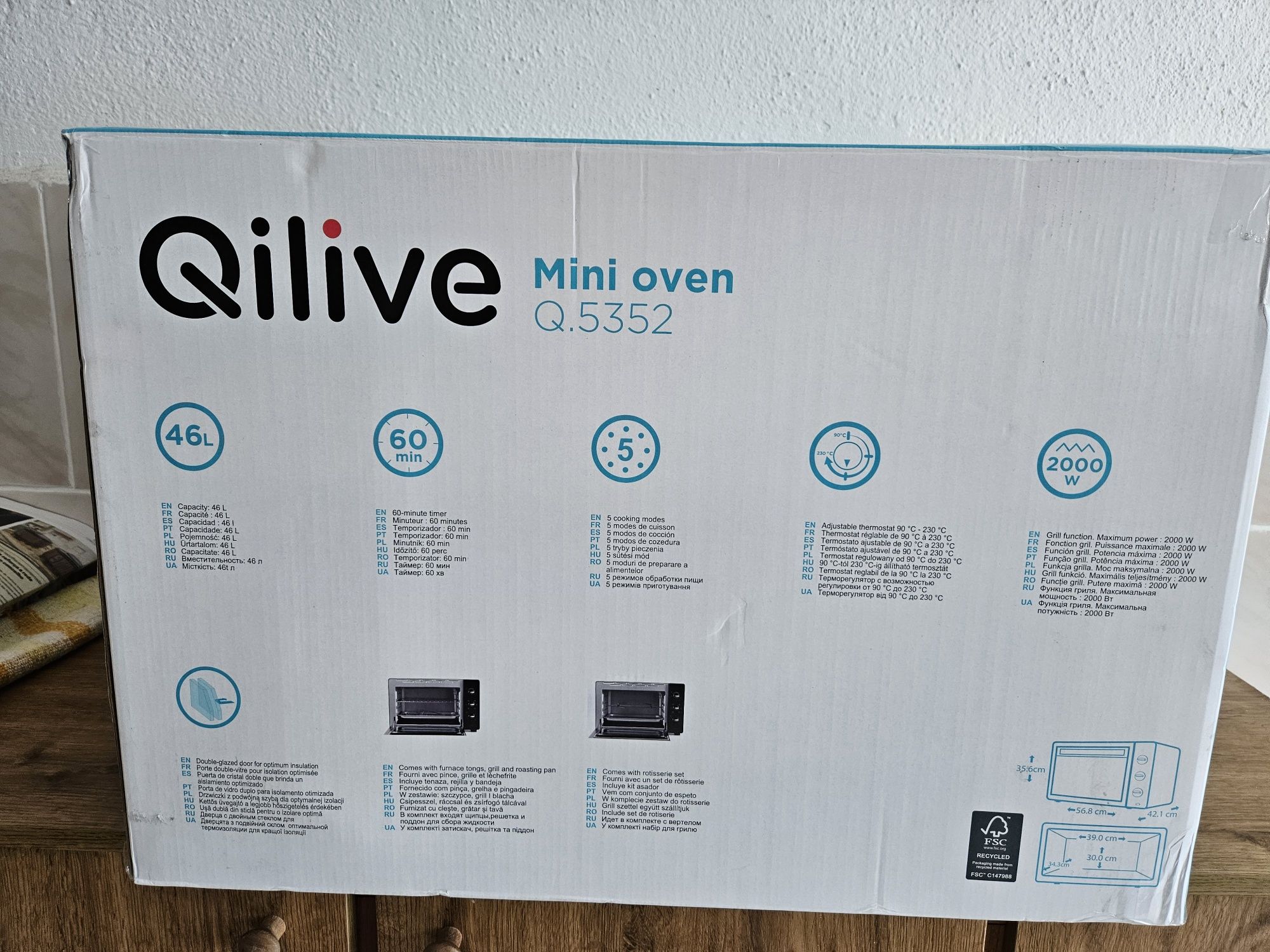 Mini forno Qilive Q.5352 | 46L 2000W - Novo, Nunca Usado!