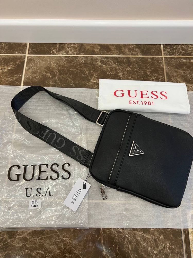 Чоловіча сумка Guess барсетка колір чорний фурнітура срібло