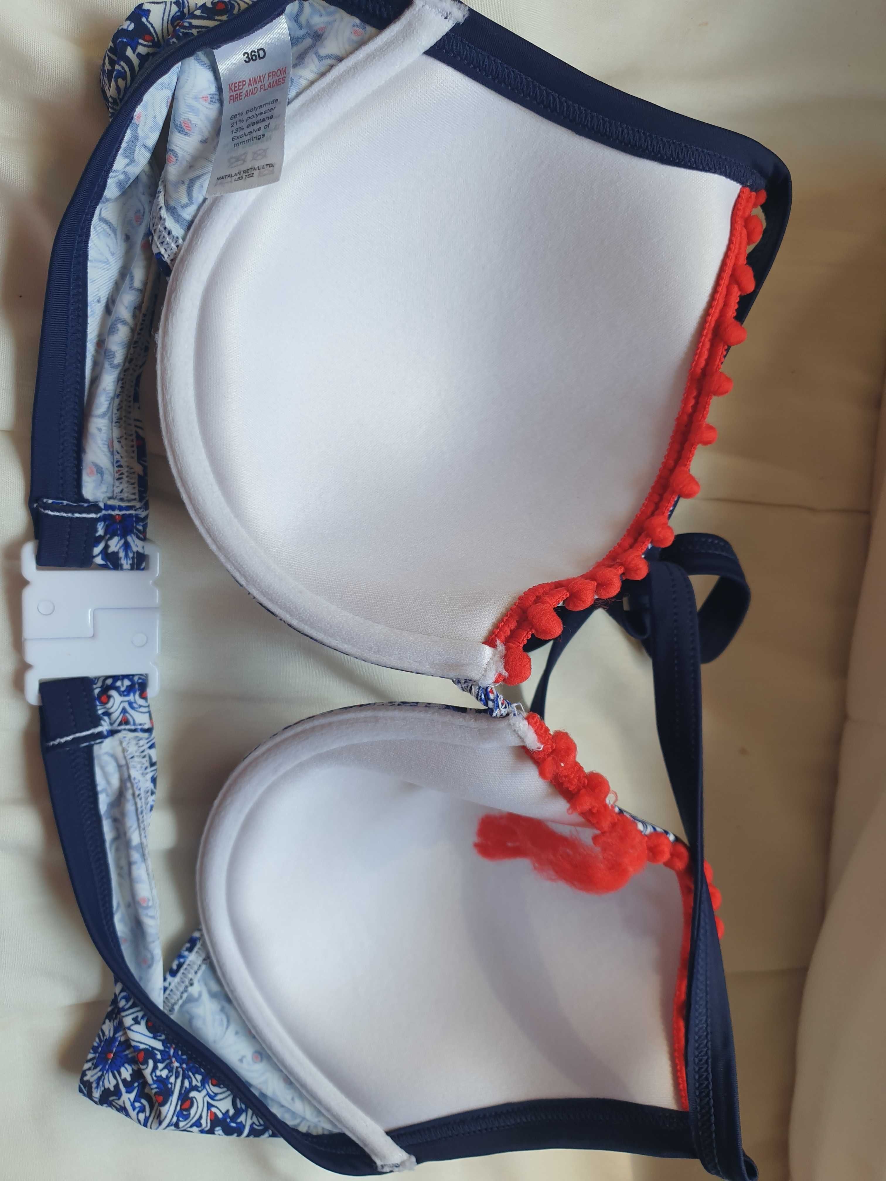 Granatowo-biało-czerwone bikini z chwostami r. 36D
