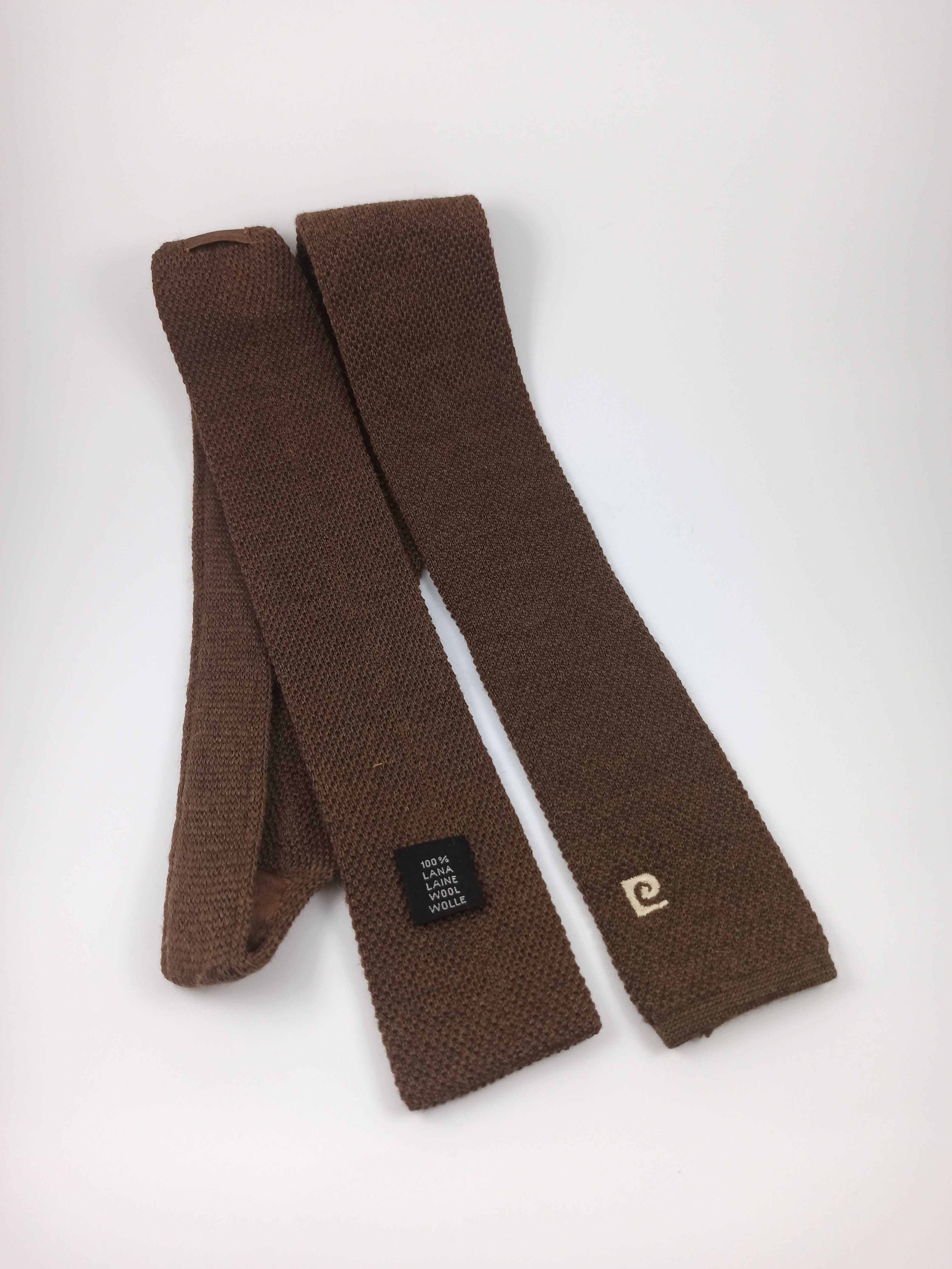 Pierre cardin brązowy wełniany krawat knit pc05