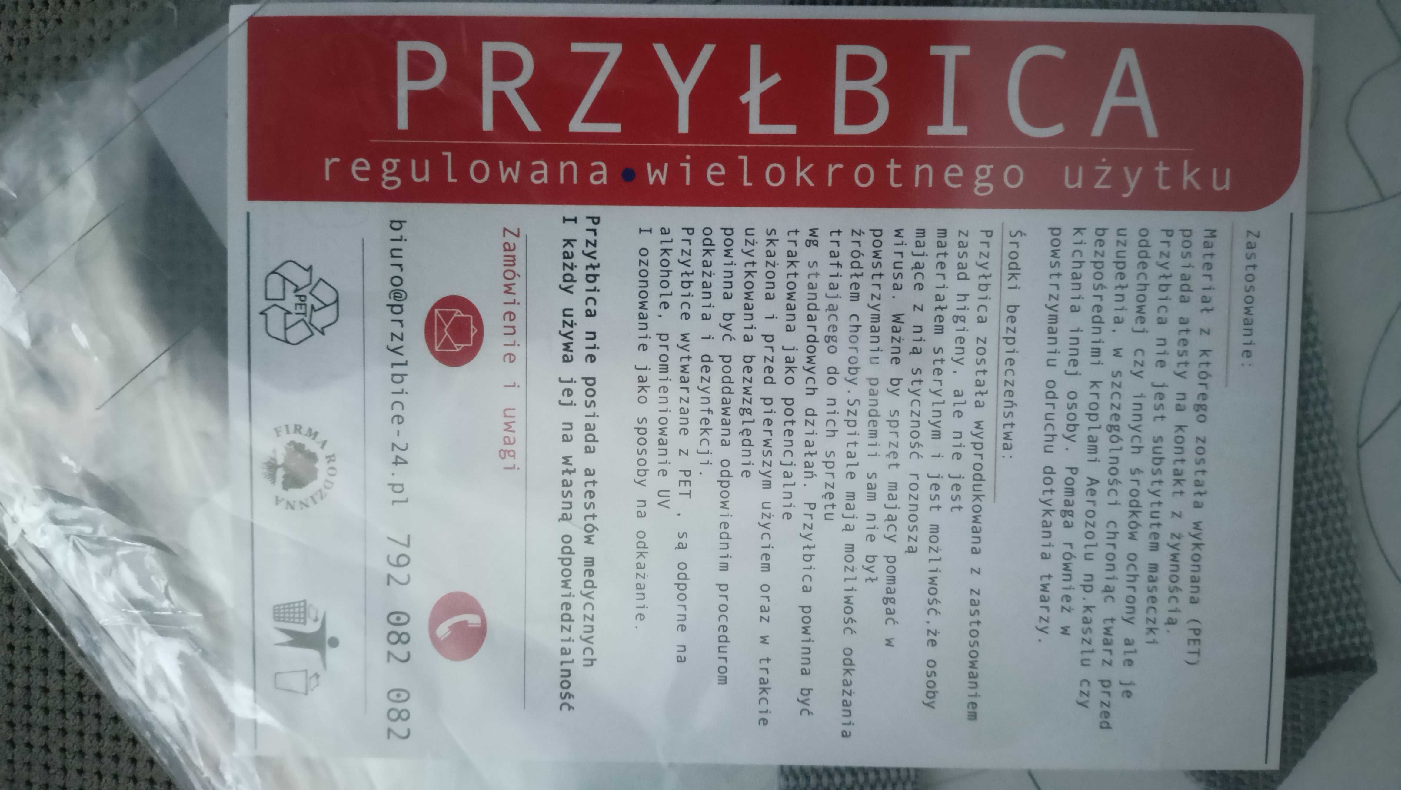 Przyłbica medyczna, ochrona twarzy, przezroczysta.