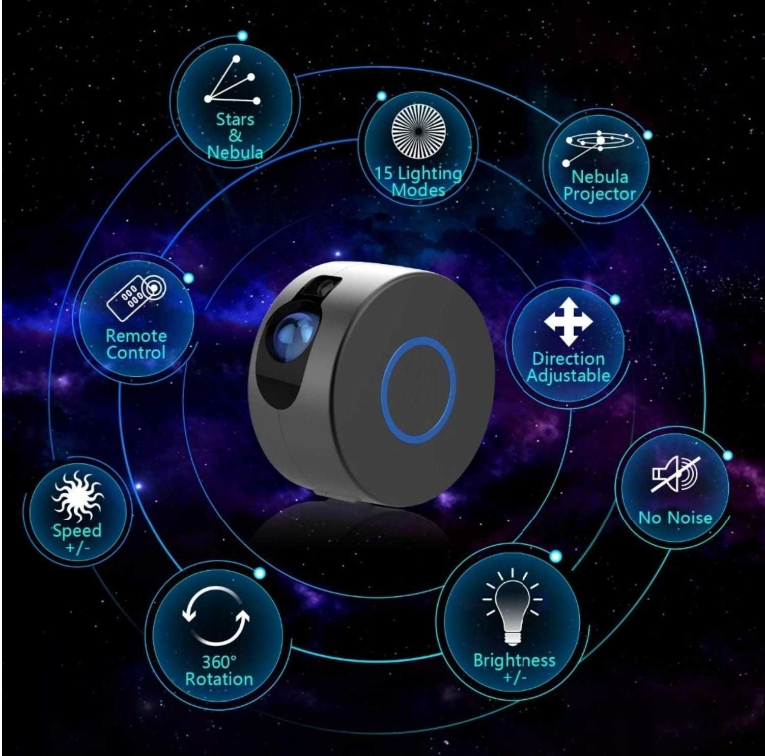 Projektor rzutnik gwiazd NEBULA LED lampka nocna bluetooth USB pilot